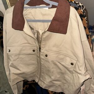 No Boundaries Cream and Brown Bomber Jacket